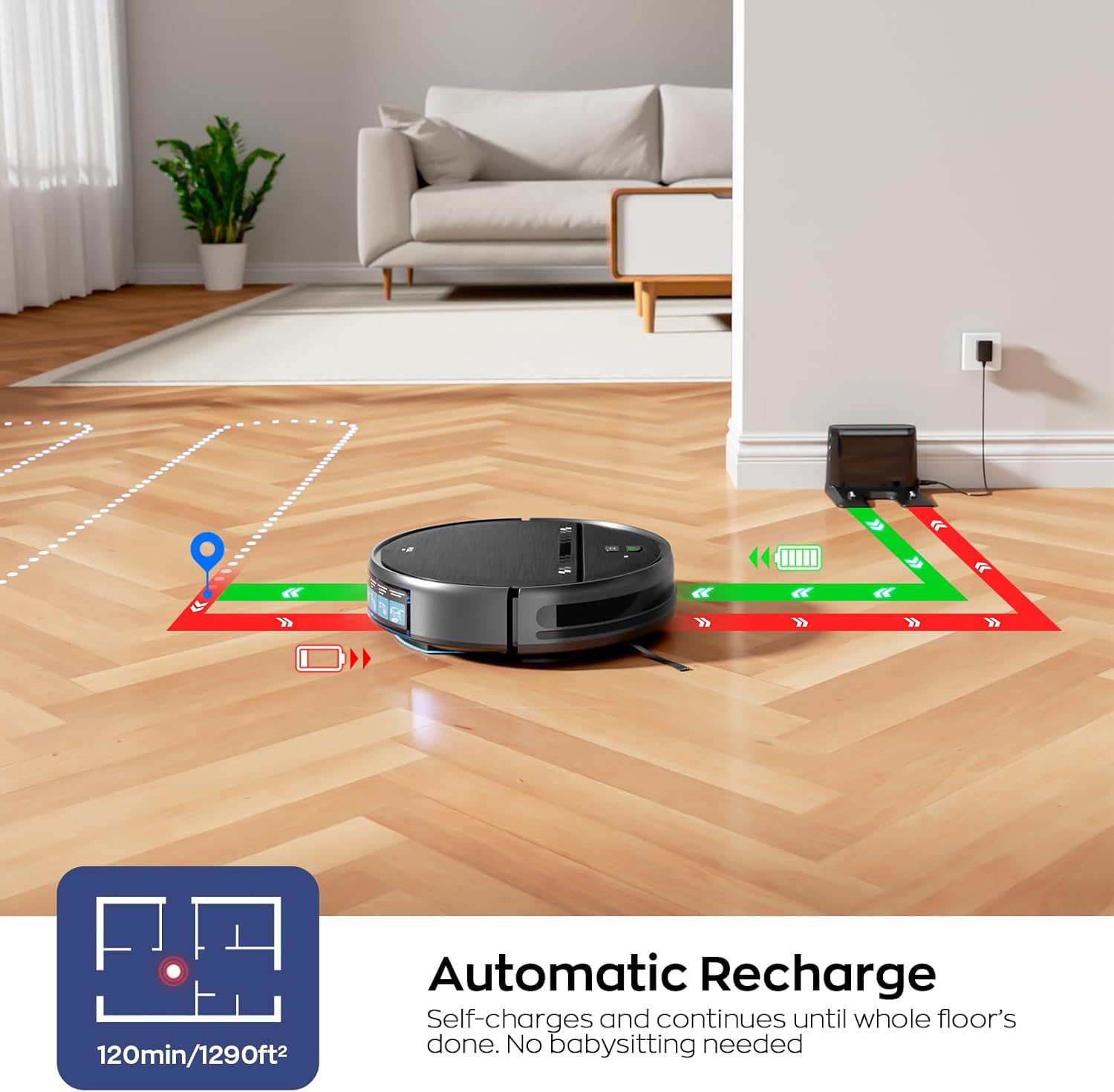 MANVN Robot Vacuum and Mop Combo for Pet Hair, Robotic Vacuum for Hard Floors and Carpets, 2.87'' Ultra-Slim, with 3D Obstacle Avoidance, Wi-Fi/App/Voice Controlled, Self-Charging
